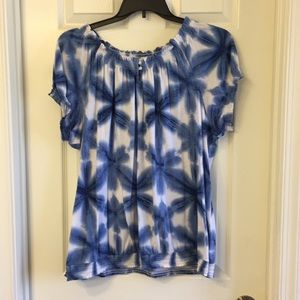 Chaps plus size blouse, 1X , cotton blue tie dye